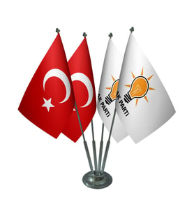 Masa Üstü Ak Parti Bayrağı Türk Bayrağı Dörtlü Krom Direk Masa Bayrak Seti