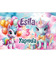 Pasta ve Unicorn Temalı Doğum Günü AFİŞİ 35X50 cm