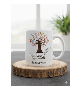 "Türkçe Ögretmeni İsme Özel Ögretmenler Günü Özel Tasarım Kupa Bardak (Beyaz)