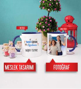 Beden Eğitimi Öğretmenine Hediye Beden Eğitimi Öğretmeni Kupa Bardak Lacivert Fotoğraflı