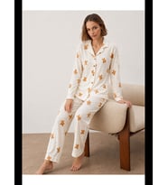 Night Kadın Gömlek Yakalı Uzun Kollu Pijama Seti