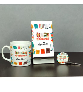 Kütüphaneci Üçlü Set (Kupa + Telefon Standı + Anahtarlık)