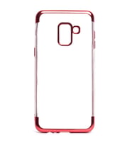Galaxy A8 2018 Kılıf İnce Köşeleri Renkli Şeffaf Silikon (Kırmızı)