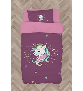 MEKTA HOME BEBEK VE ÇOCUK ODASI Renkli Unicorn Desenli Mor Nevresim Takımı