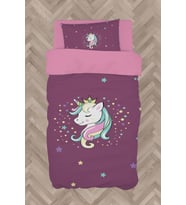 MEKTA HOME BEBEK VE ÇOCUK ODASI Renkli Unicorn Desenli Mor Nevresim Takımı