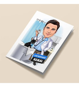 Kişiye Özel Erkek Veteriner Doktor Karikatürlü Tebrik Kartı