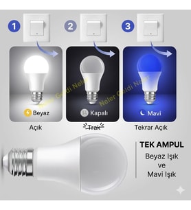 Çocuk Odası Gece Lambası Akıllı Gece Lambalı Led Ampul 11w Beyaz + 2w Mavi  Tasarruflu Çift Mod