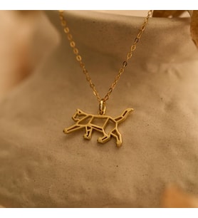 Kişiye Özel 925 Ayar Gümüş Şık Origami Kedi Kolye (Gold)
