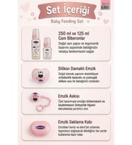 BabyTime 5 Parça Cam Biberon Beslenme Seti 250 ml 125 ml Damaklı Emzik Askı Saklama Kabı Pembe Ak517