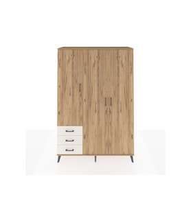 Hyperion Dolap 6 Raflı 3 Çekmeceli Tek Askılı 132x44x195 Çam-Çam/Aytaşı