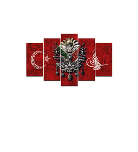 OSMANLI TUĞRASI 5 PARÇA MDF TABLO ( 95X55 CM )-1