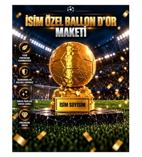 İsime Özel Ballon d'Or Futbol Ödülü Maketi Altın Top Dekoratif Kupa