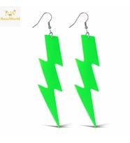 80’ler 90&amp;#39;lar Retro Neon Yeşil Şimşek Küpe 10 cm