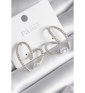 Pirinç Gümüş Renk Zirkon Taşlı Yılan Kalp Model Kadın Küpe - TJ-BKP9742