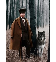 ATATÜRK ve KURT Rulo Tuval Üzeri Canvas Baskı – Premium Çözünürlük, Çerçevesiz (Çok Renkli)