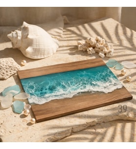 Bright Ocean Ceviz Sunum Tahtası – 48x32 cm (Okyanus Mavi)