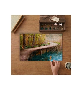 Ahşap Köprü - Göl - Orman Tasarımı 240 parça Ahşap Puzzle Ahşap Kutuda MP09702