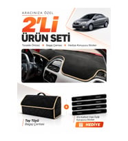 FIAT LİNEA URBAN (2015-2021) Uyumlu Torpido Örtüsü + Tay Tüyü Bagaj Çantası + Sticker Seti - Siyah Bej