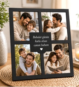 Kişiye Özel Seni Çok Seviyorum Yazılı 4 Fotoğraflı Siyah Çerçeve Siyah Renk Kolaj Masaüstü Çerçeve