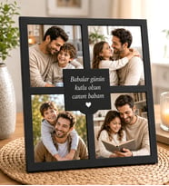 Kişiye Özel Seni Çok Seviyorum Yazılı 4 Fotoğraflı Siyah Çerçeve Siyah Renk Kolaj Masaüstü Çerçeve