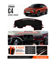 CITROEN C4 DİSPLAYSİZ (2020-2026) Uyumlu Torpido Örtüsü Torpido Kılıfı - Siyah Kırmızı