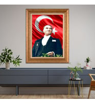 Altın Varaklı Çerçeveli Paspartulu Atatürk Tablo TR0925 (Gold)