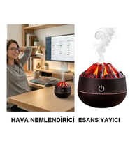 ŞÖMİNE TASARIMLI USB LI LED AYDINLATMALI HAVA NEMLENDİRİCİ,AROMATERAPİK HAVA DİFÜZÖRÜ,BUHURDANLIK,,SİS SPREYLİ GECE LAMBASI, 300 ml 10x10X10,3cm KOYU KAHVERENGİ