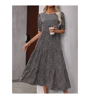 Kadın Mini Leopar Desen Midi üç Kat Elbise