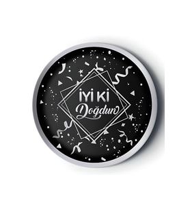 8'li Karton Tabak Gümüş Yaldızlı Iyi Ki Doğdun Siyah M336