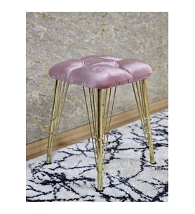 Kare Gold Kaplama Telli Ayaklı Tabure - Oturak - Bar Taburesi - Ayaklı Tabure Pembe Renk 48 x 33 Boyut/Ebat (Çok Renkli)