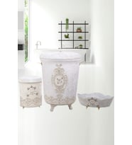 Lisa Krem 3'lü Çeyizlik Dantelli Banyo Kirli Çamaşır Sepeti Seti