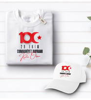 BK Gift 100. Yıl Hatırası Beyaz Tişört ve Şapka Hediye Seti-6, 29 Ekim Hediyesi, Cumhuriyet Bayramı, 100.Yıl Hediyesi