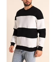 Parçalı Bisiklet Yaka Baskılı SweatShirt - Siyah