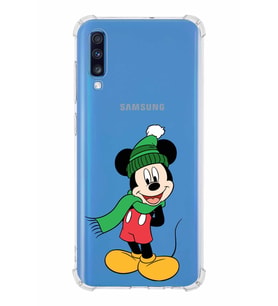 Samsung Galaxy A70  Köşe Korumalı Antişok Kapak Mickey Mouse Tasarımlı Şeffaf  Kılıf
