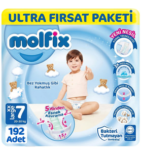 Molfix 7 Beden Bebek Bezi Ultra Fırsat Paketi 48x4 192 Adet