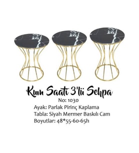 Brc KUM SAATİ 13396 Zigon Siyah Mermer Desen Temper cam Metal GOLD Renk El Yapım