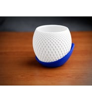 3D Baskı Küre Saksı - Kafes Dokulu İki Parçalı Dekoratif Saksı - Beyaz-Mavi