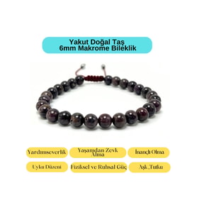 Sertifikalı Yakut Doğal Taş 6mm Makrome Bileklik Ayarlanabilir Ölçü