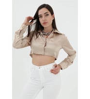 Beli Lastikli Saten Gömlek - Bej