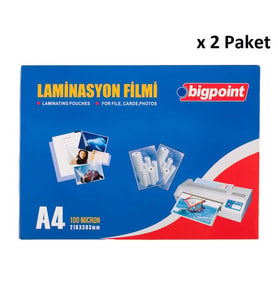 Bigpoint Laminasyon Filmi A4 100 Mikron 100'lü Kutu x 2 Paket