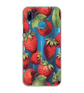 Huawei P20 Lite Uyumlu Çilek Desenli Şeffaf Telefon Kılıfı