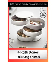 #TakıOrganizer 4 Katlı Döner Takı Organizeri 360 Derece Beyaz Takı Kutusu Yuvarlak Dekoratif Şık