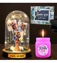 Sizlere Özel Led Işıklı Fanus ve Mis Kokulu Mum Hediye Seti Kişiye Özel Hediye (Model 9)