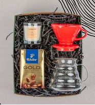 Premium Hediye Seti- Kırmızı Seramik Dripper- Servis Sürahisi- Kokulu Mum- Tchibo Filtre Kahve