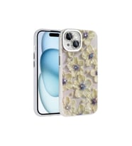Apple iPhone 14 Uyumlu Kılıf Çiçek Desenli Parlak Taşlı Sert Silikon Zore Garden Kapak (Mavi)