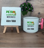Petrol ve Doğalgaz Mühendisi Hediye Seti Kupa Bardak T Kulplu ve Dekoratif Taş Mühendisler Günü Hediyesi (Model 4)