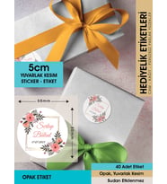 Suluboya Çiçek Modeli-4 Düğün Ürünlerinize Özel 5cm - 40 Adet Opak Sticker