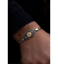 Erkek Gümüş Bileklik - Osmanlı Tuğralı Kral Zincirli 925 Ayar Gümüş Bileklik