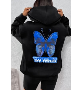 Unisex Butterfly Baskılı Sweatshirt (Siyah)