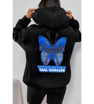 Unisex Butterfly Baskılı Sweatshirt (Siyah)